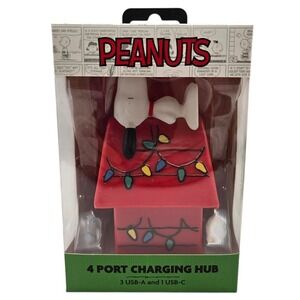 Peanuts Snoopy Doghouse 4 Port USB Charging Hub 3 USB-A 1 USB-C New
